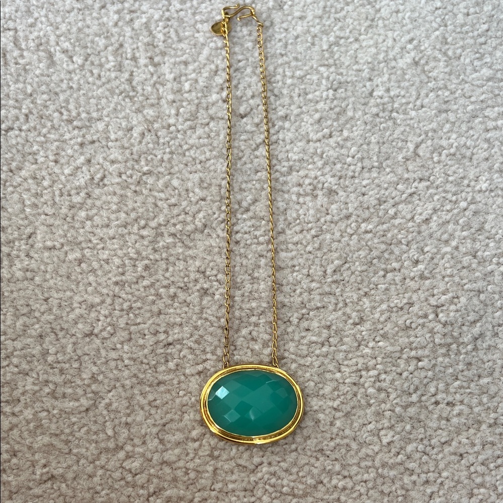 Julie Vos Gold-Tone Necklace with Teal Oval Pendant